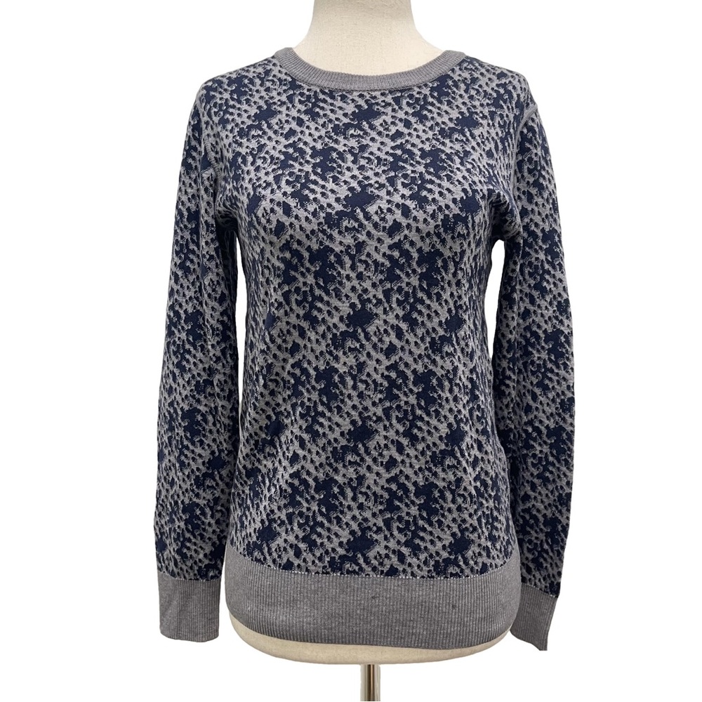 Julien David Wool Blend Printed Long Sleeve Blue Gray Sweater Size Medium